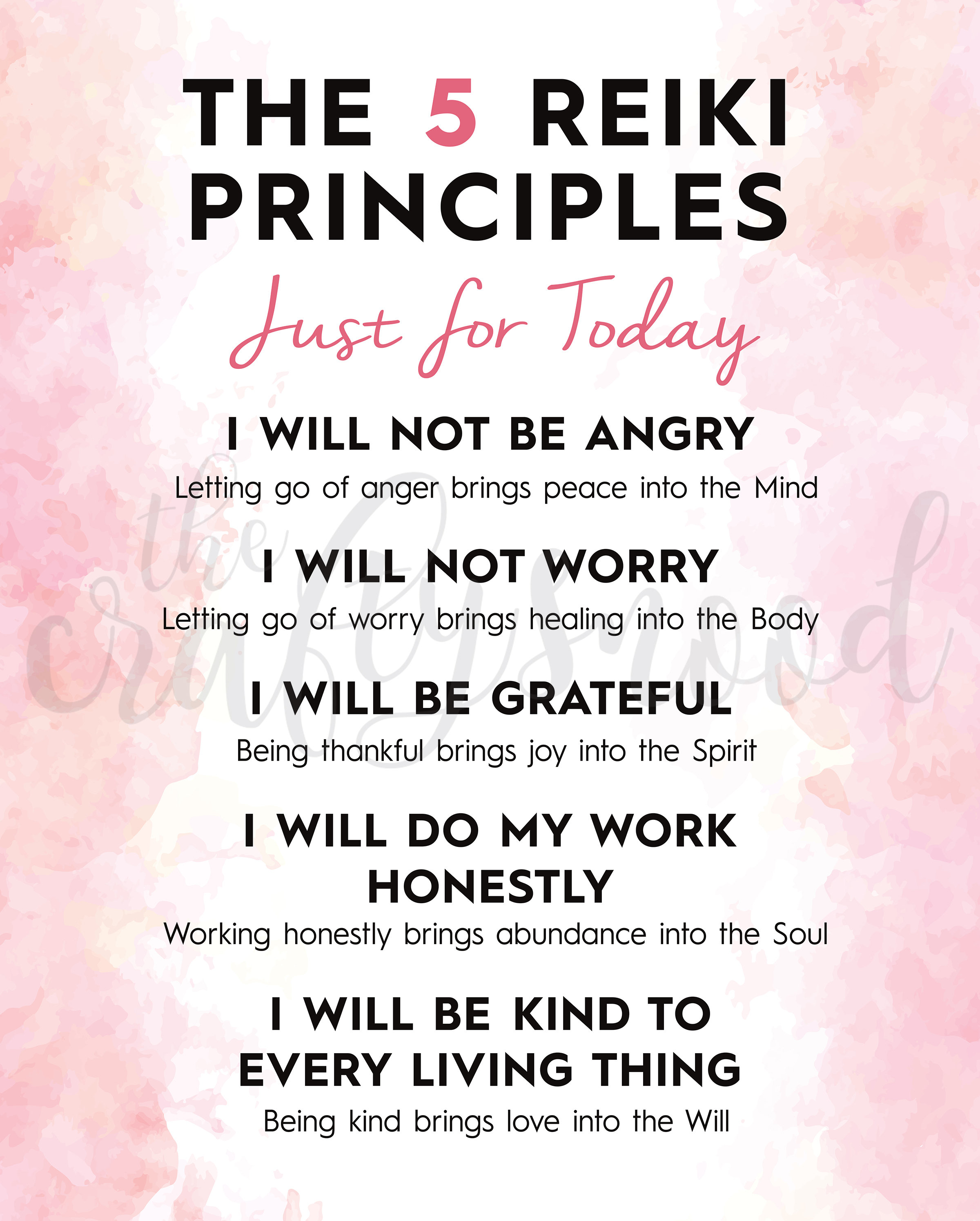 The Reiki 5 Principles Pink Instant Download Poster Etsy