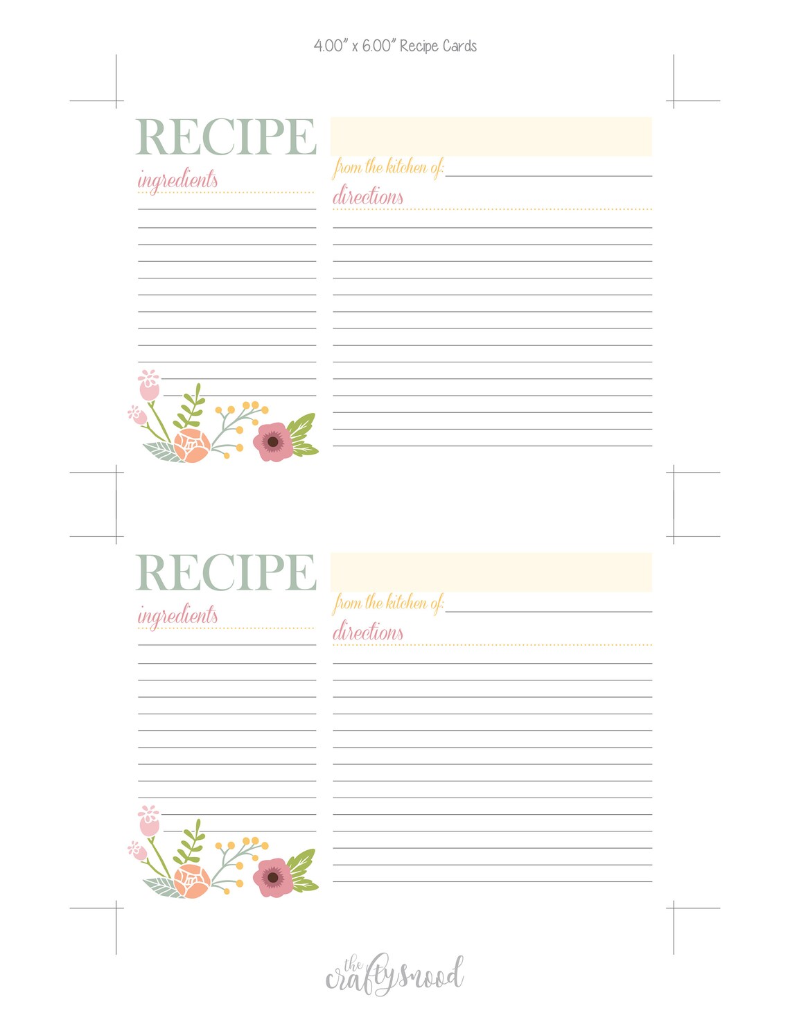 Floral Recipe Card Printable Digital File - Etsy