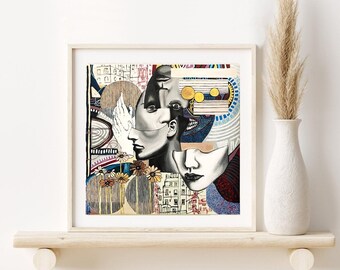 Collage Abstract Portrait Giclee PRINT, Surreal Wall Art (Frame not included), Home Decor Print, Modern Art, Abstract Art, Print with Faces