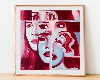 Lana Del Rey Inspired Surrealism Portrait Giclee PRINT, Surreal Wall Art (Frame not included), Modern Art, Abstract Art, Art with Faces