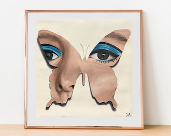 Butterfly Abstract Portrait Giclee PRINT, Surreal Wall Art (Frame not included), Home Decor Print, Modern Art, Female Art, Print with Face