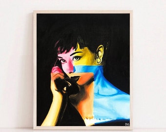 Audrey Hepburn Telephone Inspired Giclee PRINT, Wall Art (Frame not included), Color Block Wall Art, Abstract Art, Female Portrait