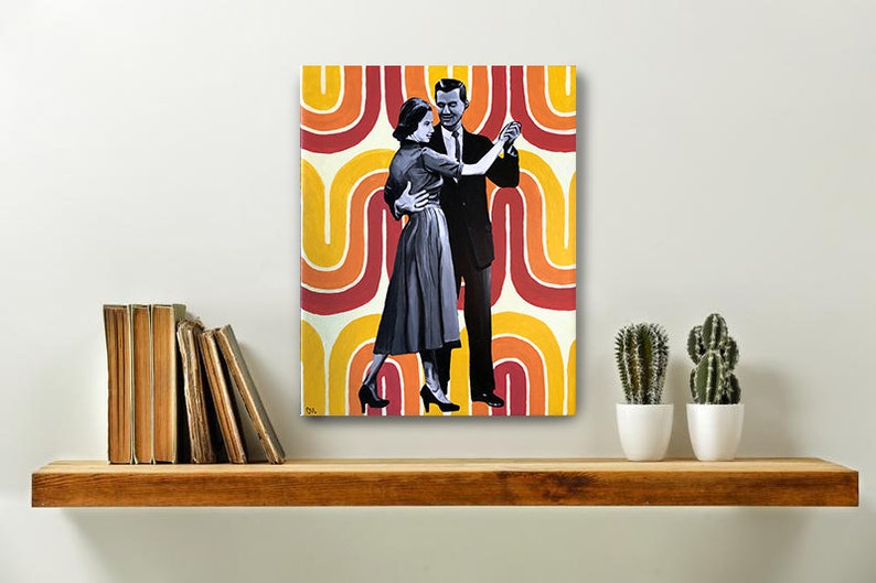 Dancing Couple Acrylic Painting, Wall Art, Hand Painted Art with Faces, Figurative Art, Modern Art, Abstract Art, Female Portrait image 5