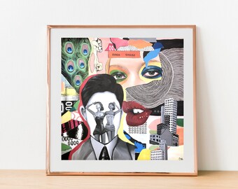 Surreal Collage Painting Giclee PRINT, Wall Art (Frame not included), Home Decor Print, Modern Art, Abstract Art, Print with Faces