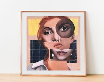 PRINT, Surrealism Portrait Giclee Print, Surreal Wall Art (Frame not included), Home Decor Print, Modern Art, Abstract Art, Art with Faces