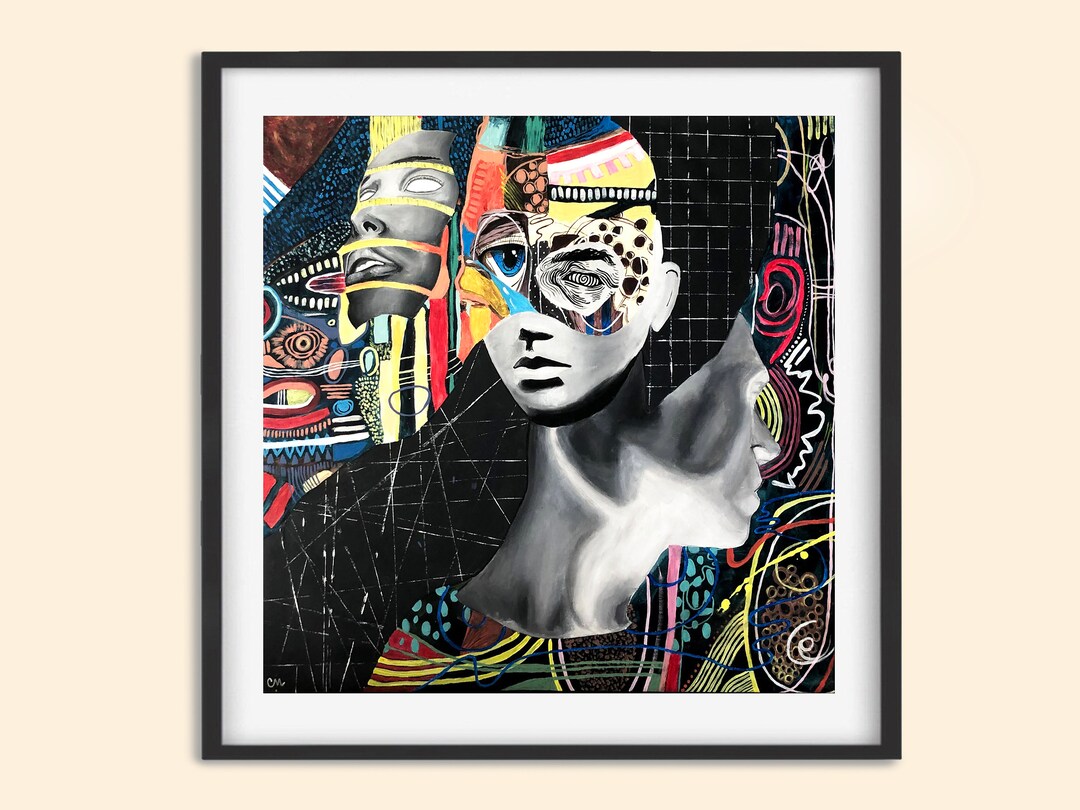 Collage Abstract Portrait Giclee PRINT, Art mural surréaliste cadre non ...