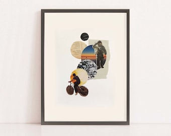 Original Handmade Collage with Frame, Surreal art, Retro art, Vintage art, Home decor, Wall decor, Gift idea, Minimalist art, Space Art