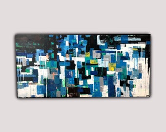 Abstract Acrylic Painting on Canvas, Wall Art, Hand Painted Home Decor, Blue Art, Modern Art, Abstract Art