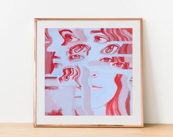 Surrealism Portrait Art Print, Abstract Faces, Modern Wall Art