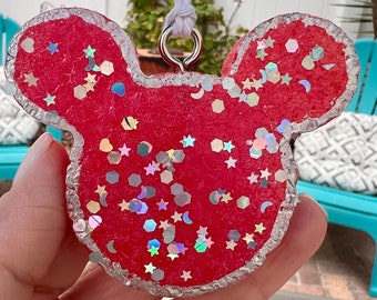 Mickey Car Freshie - Red with Silver glitter and outline - Cucumber Melon