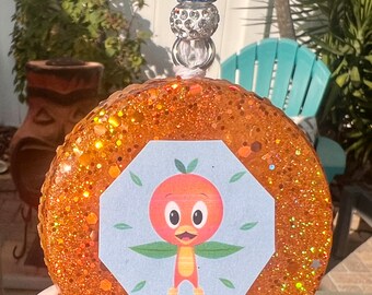 Car Freshie - Orange Bird - Orange with Copper Glitter and silver & blue crystal beads - air freshener - Sweet Orange Scented