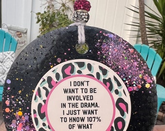 Car Freshie - “I don’t want to be involved in the drama” - car freshie with purple glitter - air freshener - Cucumber Melon - Purple & Black