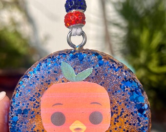 Car Freshie - Orange Bird “Funko” Orange with Blue Glitter and orange & blue crystal beads - air freshener - Sweet Orange Scented
