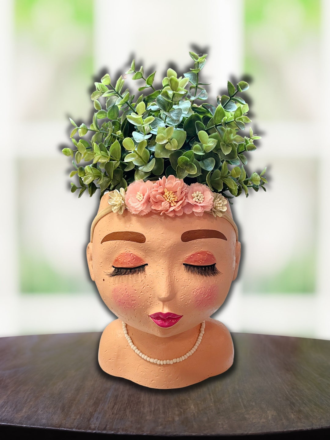 Hand-painted Face Planter, Light Skin Tone Head Pot With Drainage - Etsy