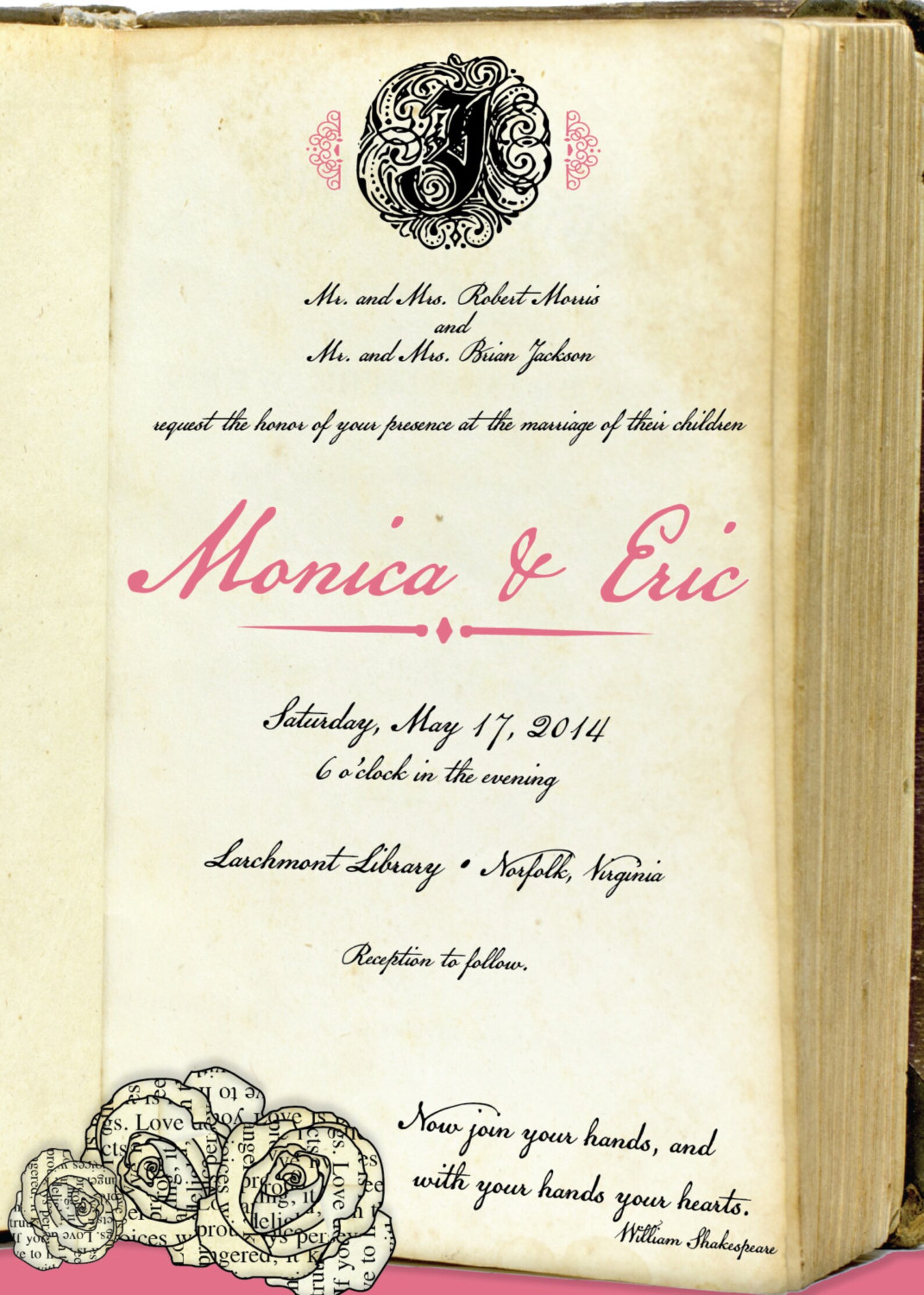 Book/Literary Wedding Invitation with Response Card Etsy