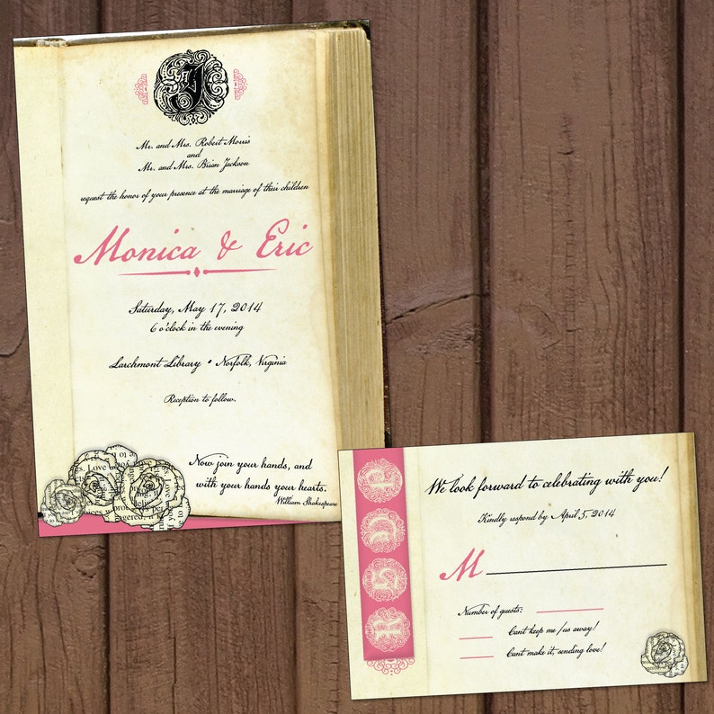 Book/Literary Wedding Invitation with Response Card Etsy