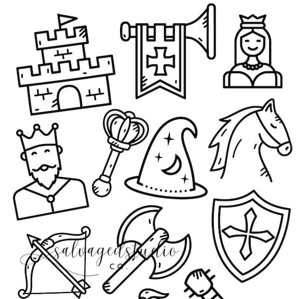 King Arthur Medieval Book Themed Coloring Page - Digital Download Coloring for Adults or Kids Arts and Crafts Birthday Party Castles Knights