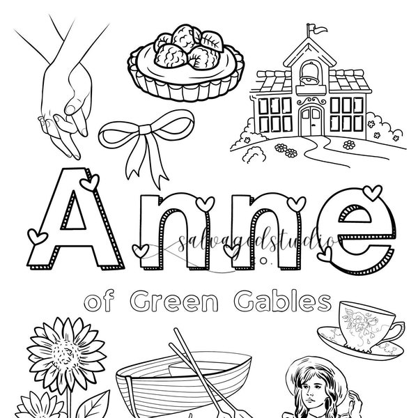 Anne of Green Gables Themed Coloring Page - Digital Download Coloring for Adults or Kids Vintage Book Themed Gift Arts and Crafts Friendship