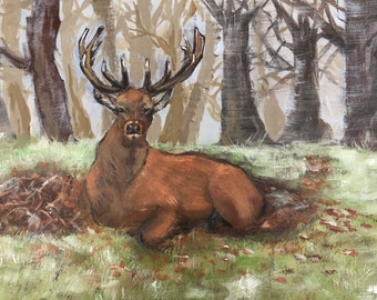 Vicki Telesford's "Resting Stag"limited edition (50) giclee print, signed and numbered from a commissioned series. 14 x 10" plus border