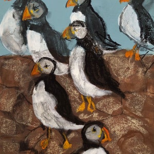 Vicki Telesford&#39;s &quot;Puffins doing Nuffin&quot;  limited edition (50) giclee print on 310gsm paper, signed and numbered 10 x 14&quot; image plus border