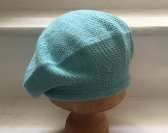 Aqua Knitted Beret, Blue Knit Beret, Light Blue Beret, Pale Blue Beret, Knitted Tam, Blue Alpaca Beret, Pale Blue Tam, Women's Blue Beret