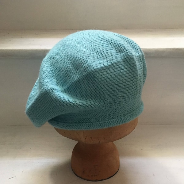 Aqua Knitted Beret, Blue Knit Beret, Light Blue Beret, Pale Blue Beret, Knitted Tam, Blue Alpaca Beret, Pale Blue Tam, Women's Blue Beret