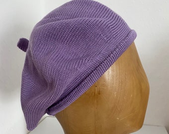 Lilac Cotton Beret, Soft Cotton Beret, Women's Vegan Beret, Organic Cotton Beret, Anti-Allergy Beret, Soft Chemo Cap, UK Knitted Beret