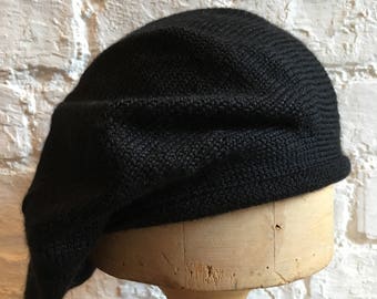 Black alpaca beret, black knit tam, black knit beret, women's black beret, men's black tam, unisex beret, uk beret