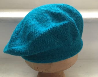 Turquoise Blue Beret, Turquoise Alpaca Beret, Blue Knitted Tam, Turquoise Tam, Women's Blue Beret, Man's Blue Tam, Unisex Blue Beret