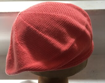 Coral Pink Beret, Salmon Beret, Coral Tam, Pink Cotton Beret, Cotton Beret, Vegan Tam, Knitted Tam, Scottish Tam, Vegan Beret, Uk Beret