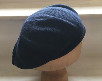 Navy Blue Beret, Navy Blue Tam, Knitted Navy Beret, Navy Cotton Beret, Men's Blue Beret, Women's Blue Beret, Vegan Beret, Men's Blue Tam,