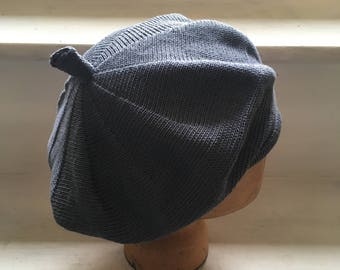 Grey Knit Beret, Airforce Blue Beret, Steel Blue Tam, Cotton Beret, Vegan Beret, Vegan Tam, Unisex Beret, Grey Tam, French Beret, Scots Tam