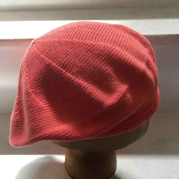 Coral Pink Beret, Salmon Beret, Coral Tam, Pink Cotton Beret, Cotton Beret, Vegan Tam, Knitted Tam, Scottish Tam, Vegan Beret, Uk Beret