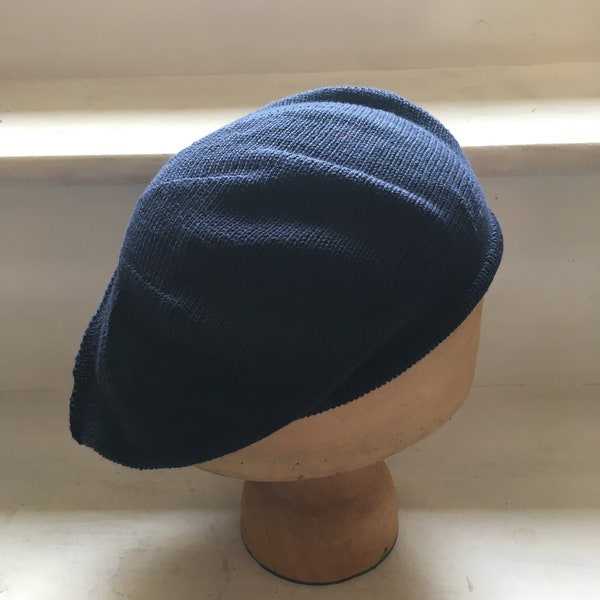 Navy Blue Beret, Navy Blue Tam, Knitted Navy Beret, Navy Cotton Beret, Men's Blue Beret, Women's Blue Beret, Vegan Beret, Men's Blue Tam,