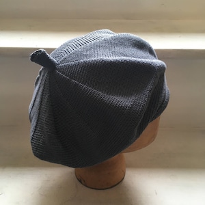 Grey Knit Beret, Airforce Blue Beret, Steel Blue Tam, Cotton Beret, Vegan Beret, Vegan Tam, Unisex Beret, Grey Tam, French Beret, Scots Tam