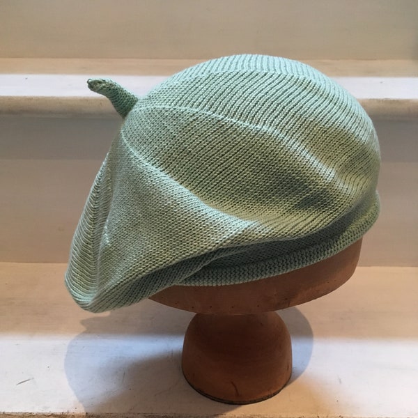 Mint Green Beret, Pale Green Beret, Women's Mint Beret, Green Cotton Tam, Knitted Beret, Women's Tam, Pale Green Hat, Vegan Beret