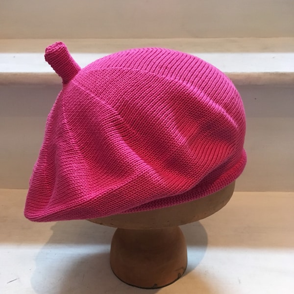 Pink Cotton Beret, Bright Pink Tam, Pink Vegan Beret, Pink Cotton Tam, Fuchsia Beret, Shocking Pink beret, Womens Pink beret, Pink Vegan Tam