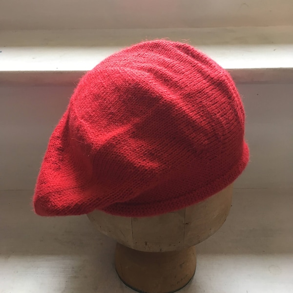 Red Alpaca Beret, Red Knitted Beret, Red Tam, Scarlet Beret, Women's Red Beret, Men's Red Tam, Unisex Beret,