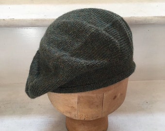 Dark Green Tam, Green Scottish Bonnet, Green Knit Beret, Green Alpaca Beret, Men's Green Tam, Men's Scots Tam, Highlander Bonnet, Unisex Tam