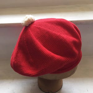 Red Cotton Beret, Bright Red Beret, Red Knitted Tam, Women&#39;s Red Beret, Vegan Beret, Scarlet Tam, Red Tam, Cotton Knitted Beret