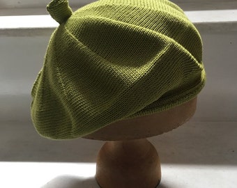 Green Knitted Beret, Green Cotton Tam, Vegan Green Beret, Vegan Tam, French Beret, Green Beret for Women, Cotton Knit Beret, UK Beret