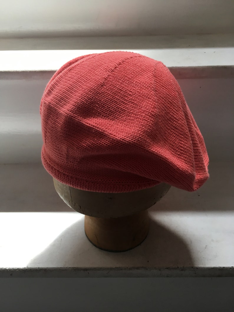 Coral Pink Beret, Salmon Beret, Coral Tam, Pink Cotton Beret, Cotton Beret, Vegan Tam, Knitted Tam, Scottish Tam, Vegan Beret, Uk Beret image 5