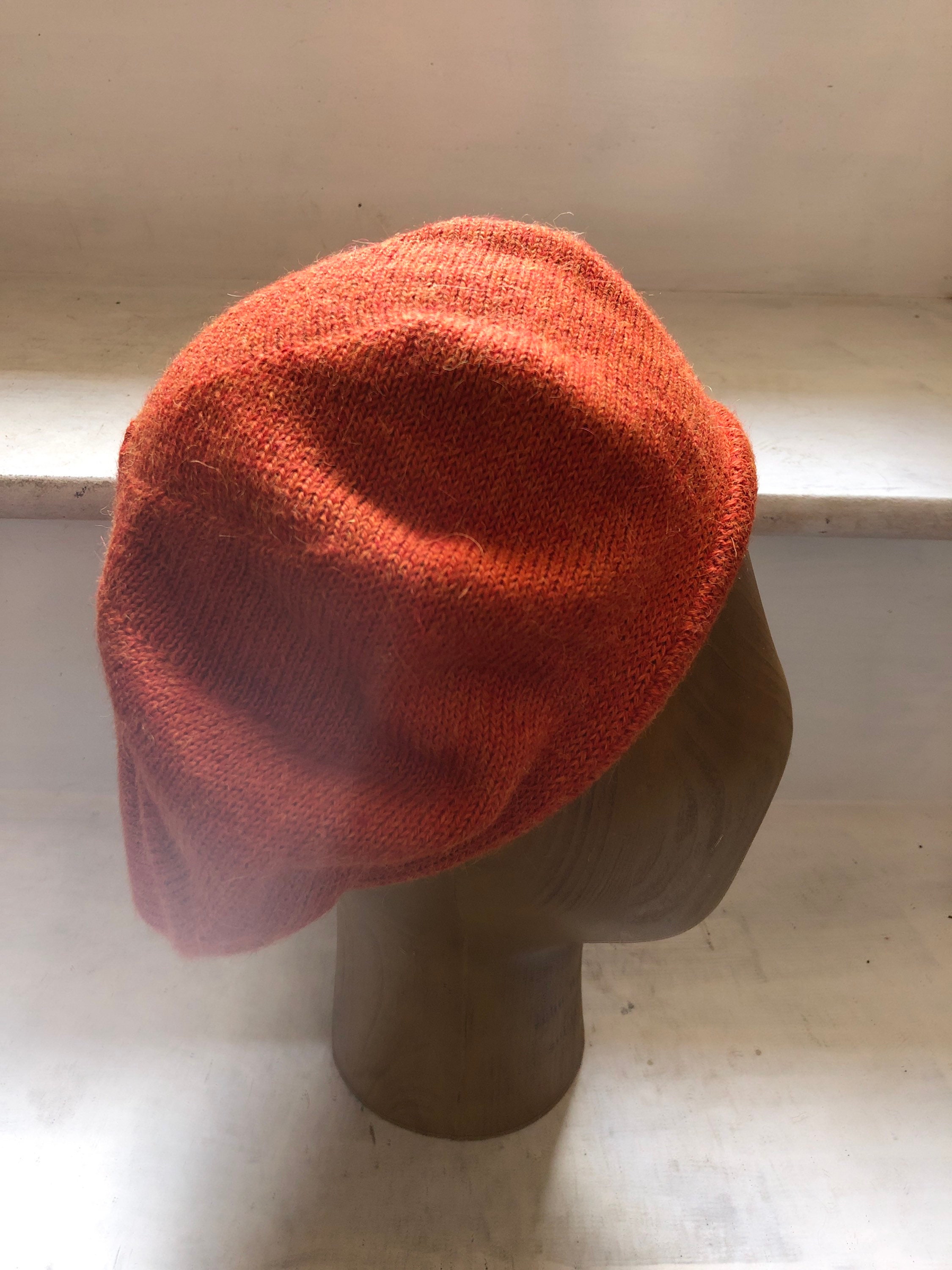 Burnt Orange Beret, Rust Alpaca Tam, Warm Orange Knitted Tam, Rust