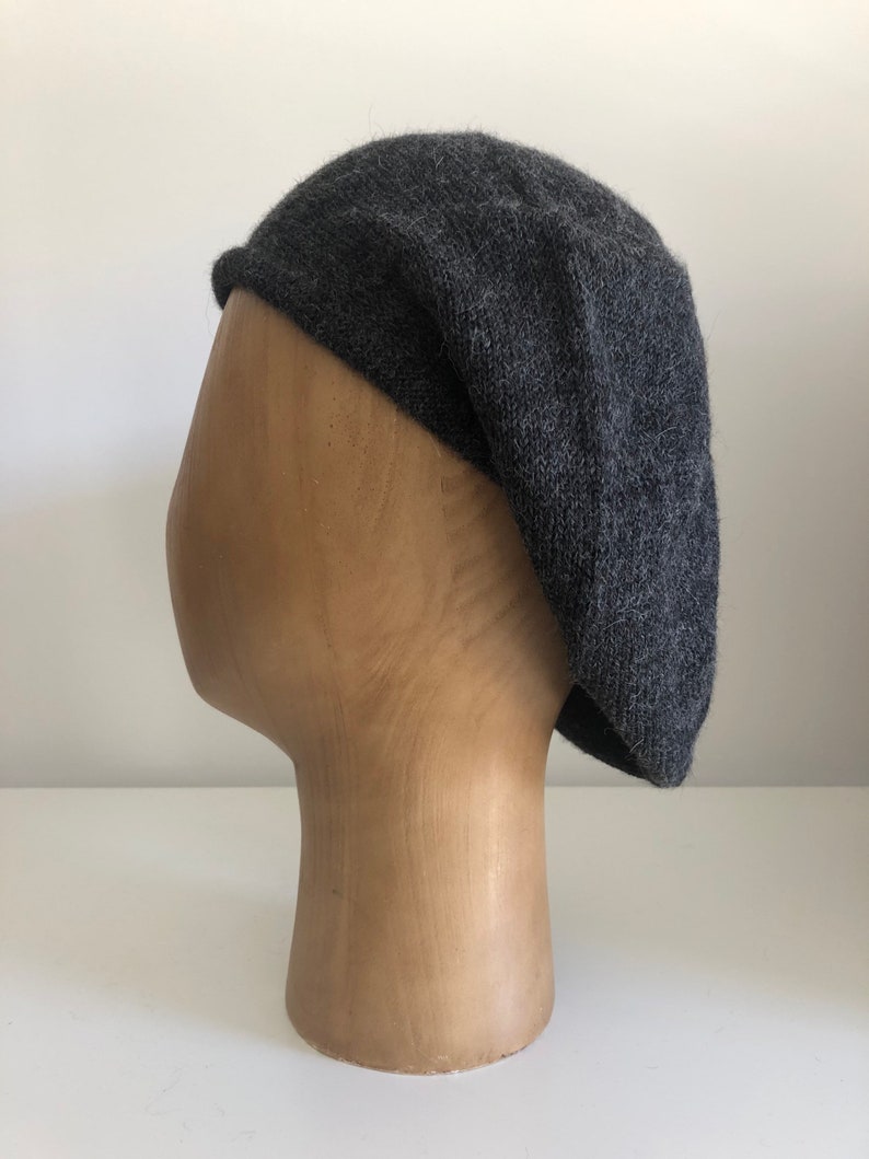 Charcoal Grey Highlander Bonnet, Dark Grey Knitted Tam, Charcoal Scottish Bonnet, Unisex Grey Tam, Alpaca Knitted Beret, Grey Alpaca Tam image 2