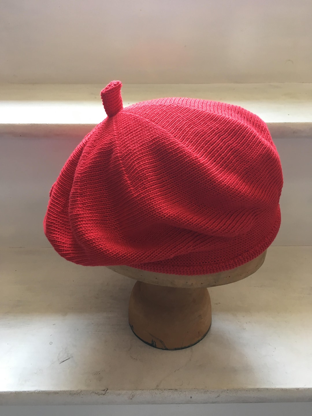 Red Cotton Beret, Bright Red Beret, Red Knitted Tam, Women's Red Beret