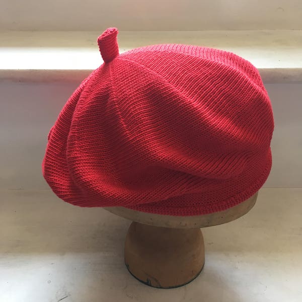 Red Cotton Beret, Bright Red Beret, Red Knitted Tam, Women's Red Beret, Vegan Beret, Scarlet Tam, Red Tam, Cotton Knitted Beret