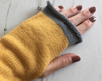 Yellow Fingerless Gloves, Mustard Wrist Warmers, Mustard Gloves, Ochre Fingerless Mitts, Alpaca Gloves, Yellow Mitts, Amber Gloves