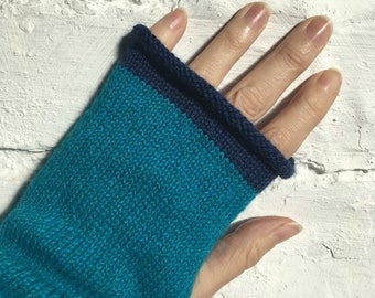Turquoise Blue Gloves, Blue Fingerless Gloves, Blue Alpaca Gloves, Turquoise Wrist Warmers, Blue Arm Warmers, Women's Blue Gloves, UK Gloves