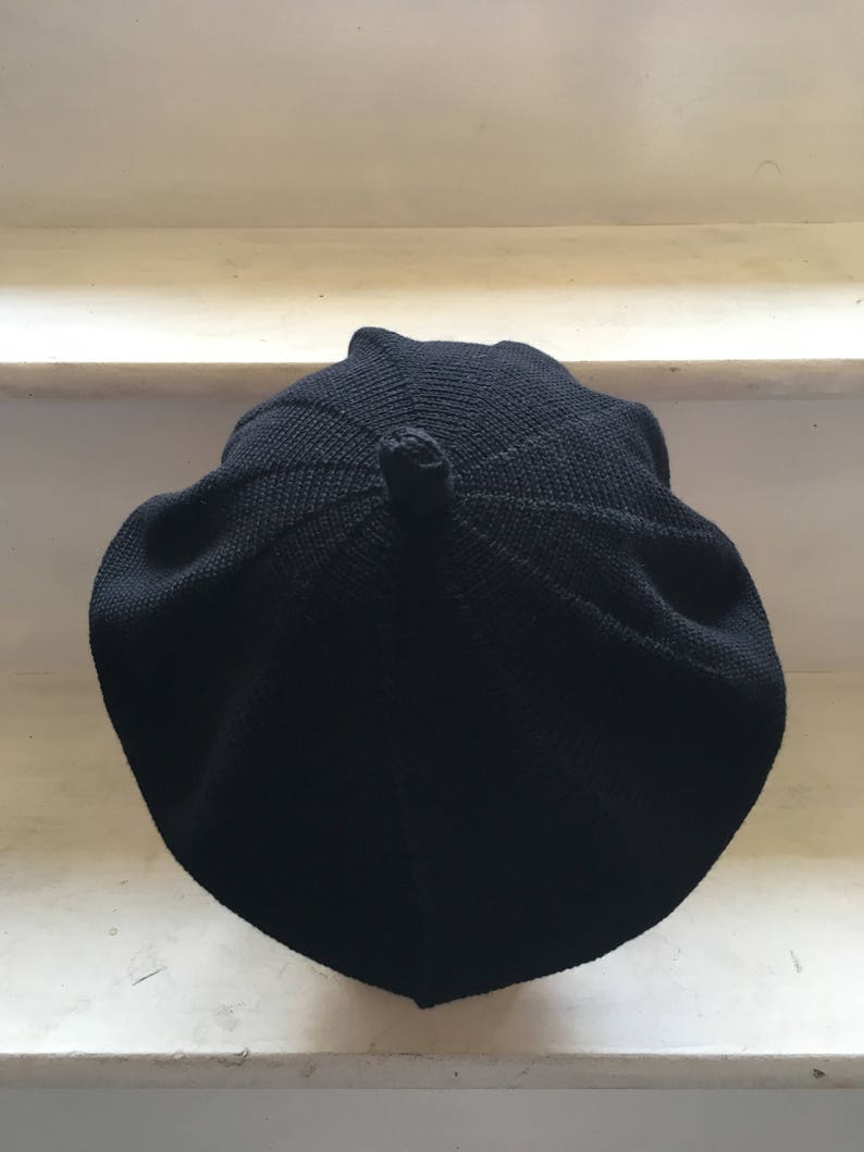 Black Cotton Beret, Black Knitted Tam, Plain Black Beret, Vegan Beret, Cotton Knit Beret, Women's Black Beret, Black Cotton Tam, UK Beret image 4