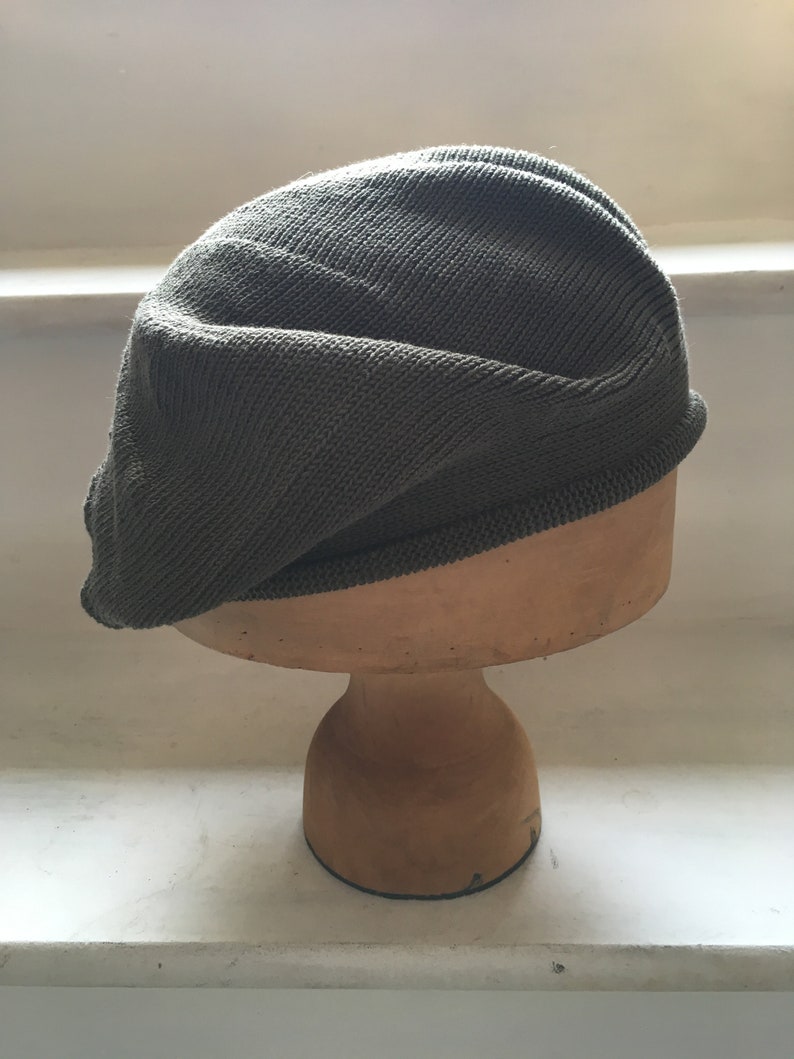 Olive Cotton Beret, Khaki Cotton Tam, Green Vegan Beret, Green Vegan Tam, Green Cotton Beret, Green Knit Tam, Unisex Tam, Unisex Beret image 1